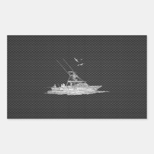 Sticker Rectangulaire Bateau de pêche style Chrome sur fibre de carbone