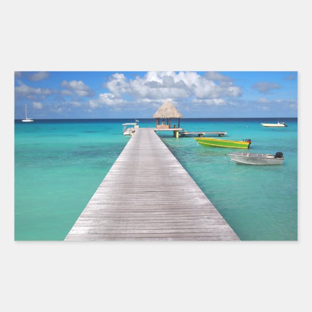 Sticker Rectangulaire Bateaux à une jetée dans le rectangle du Pacifique (Devant)