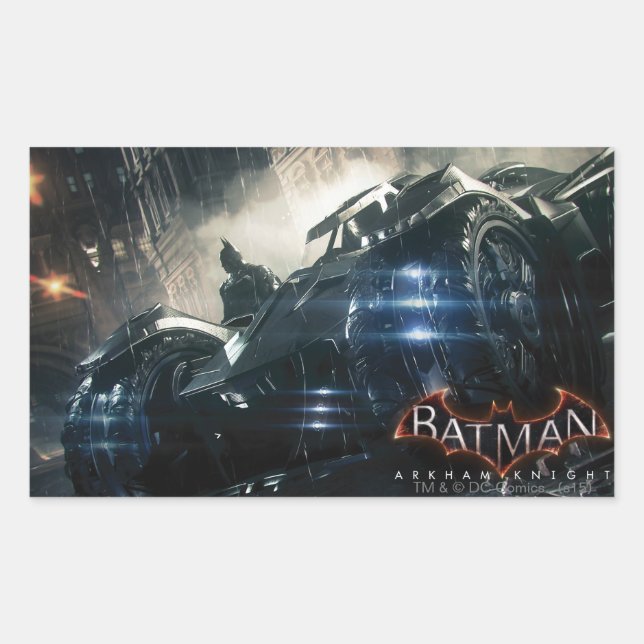 Sticker Rectangulaire Batman Avec Batmobile Dans La Pluie (Devant)