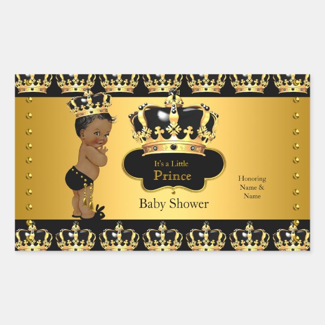 Sticker Rectangulaire Bâton ethnique en or noir Royal Prince Baby shower (Devant)