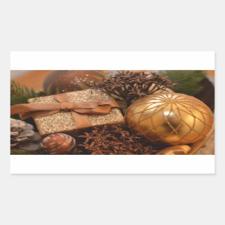 Sticker Rectangulaire Bauble d'or et cadeau de Noël