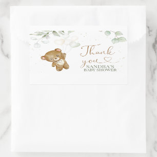 Sticker Rectangulaire Bear Balloon vert Baby shower Merci