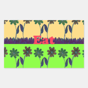 Sticker Rectangulaire Beau coloré Manger Amour Jouer texte Floral Pop