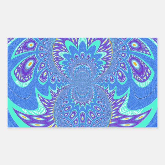 Sticker Rectangulaire Beau Cyan bleu moderne batik Kaleidoscope Art (Devant)