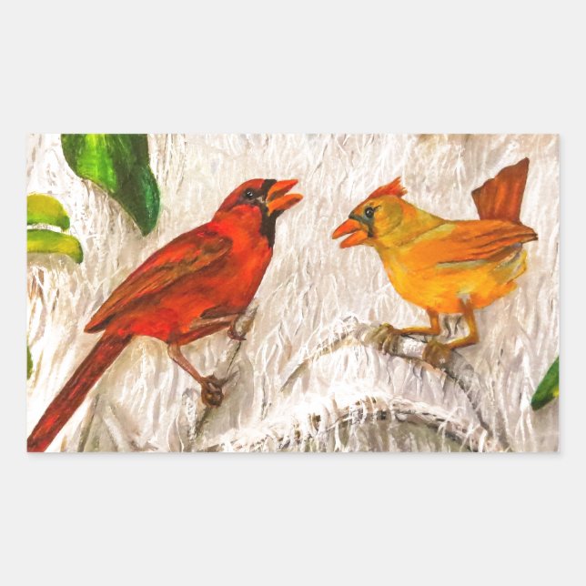 Sticker Rectangulaire Beaux Cardinaux. Chant d'amour (Devant)