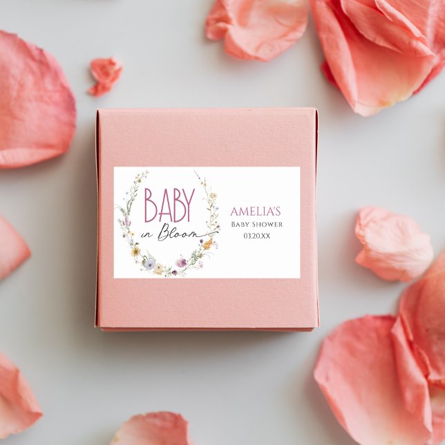 Sticker Rectangulaire Bébé en Fleur Elégant Baby shower Fleur sauvage bl (Créateur téléchargé)