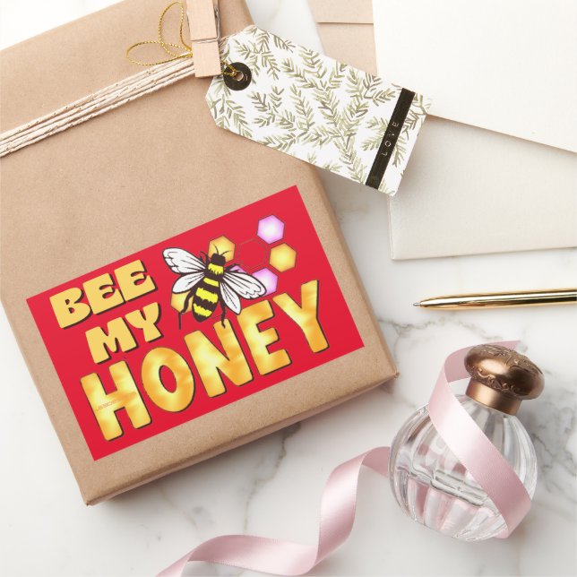 Sticker Rectangulaire BEE MY HONEY drôle de jolies valentines d'abeilles (Cadeaux)