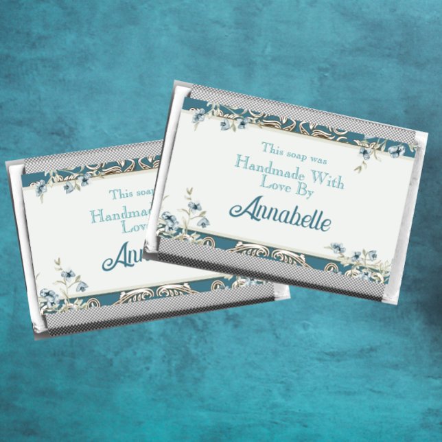 Sticker Rectangulaire Belle Aquarelle Bleue Floral Savon artisanal (Créateur téléchargé)