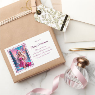 Sticker Rectangulaire Belle fille de Noël rose 01