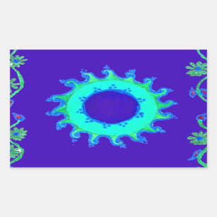 Sticker Rectangulaire Belle Iridescente Blue Floral Art peinture à l'hui