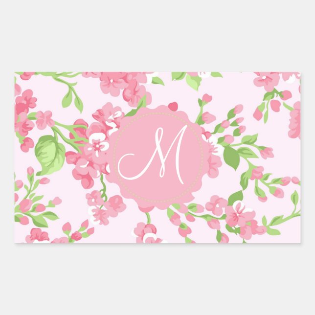 Sticker Rectangulaire Belles fleurs de pêche couleur rose printemps (Devant)