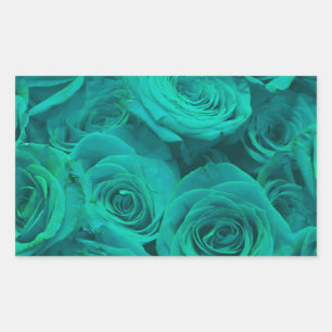 Sticker Rectangulaire Belles fleurs turquoises roses turquoises