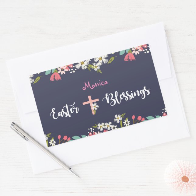Sticker Rectangulaire Bénédiction de Pâques de fleurs Christ ressuscitée (Enveloppe)