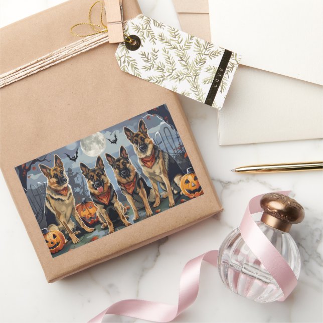 Sticker Rectangulaire Berger allemand Halloween Éffrayant (Cadeaux)