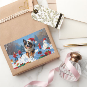 Sticker Rectangulaire Berger belge Scène de neige festive de Noël