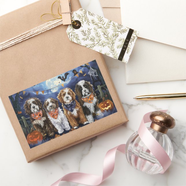 Sticker Rectangulaire Bernedoodle Halloween Éffrayant (Cadeaux)