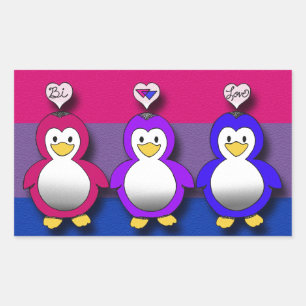 Sticker Rectangulaire Bi Love Bi Pride Cute pingouins