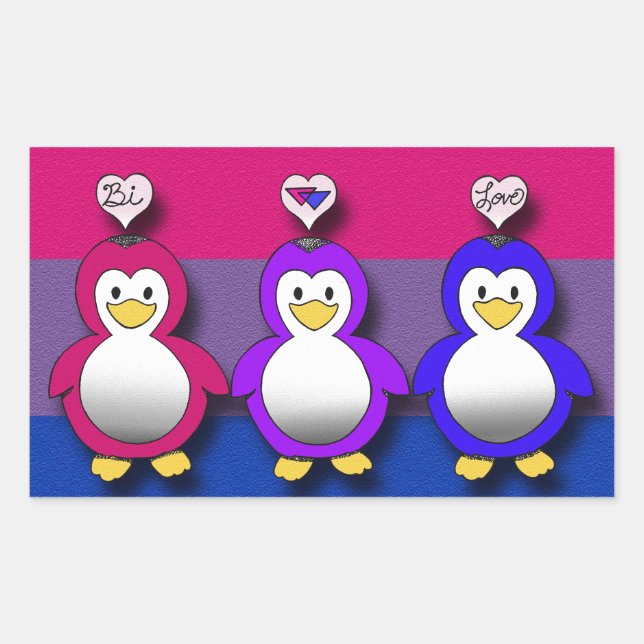Sticker Rectangulaire Bi Love Bi Pride Cute pingouins (Devant)