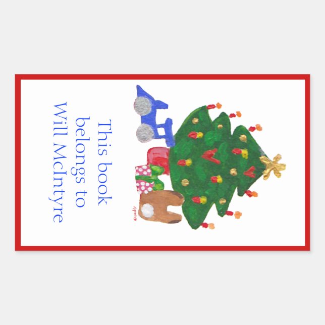 Sticker Rectangulaire Bibliothèque de sapin de Noël (Devant)