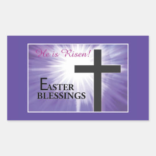 Sticker Rectangulaire Bienheureux de Pâques Cross Starburst sur violet,