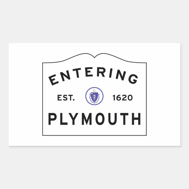 Sticker Rectangulaire Bienvenue à l'enseigne municipale de Plymouth MA (Devant)