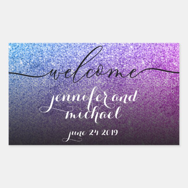 Sticker Rectangulaire Bienvenue Calligraphie Parties scintillant rose Tu (Devant)