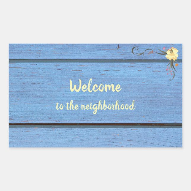 Sticker Rectangulaire Bienvenue dans les jardinières en bois bleu du qua (Devant)
