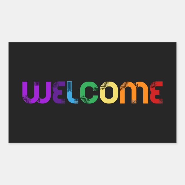 Sticker Rectangulaire Bienvenue drapeau arc-en-ciel LGBT (Devant)