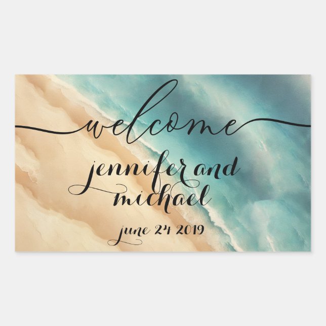 Sticker Rectangulaire Bienvenue Ocean Beach Blue Watercolor (Devant)