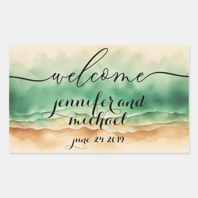 Sticker Rectangulaire Bienvenue Ocean Beach Watercolor Green (Devant)