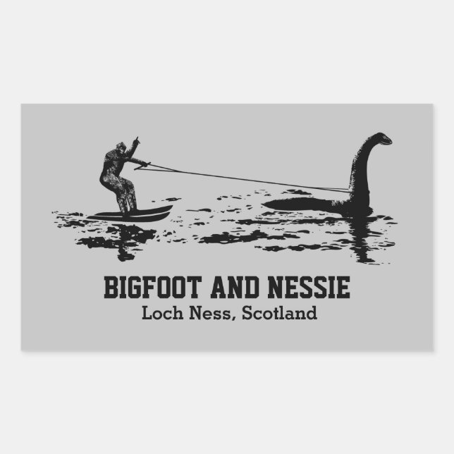 Sticker Rectangulaire Bigfoot et Nessie Loch Ness Espace texte personnal (Devant)
