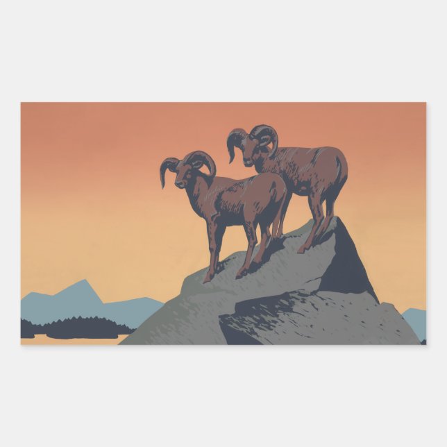 Sticker Rectangulaire Bighorn Sheep American West Wildlife (Devant)