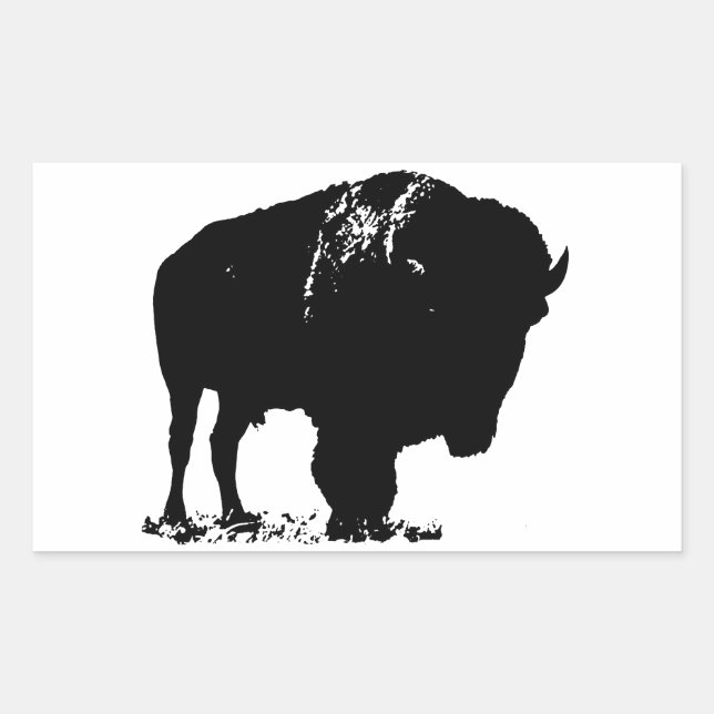 Sticker Rectangulaire Bison de bison noir et blanc Pop Art (Devant)