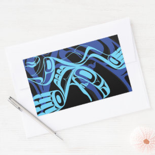 Sticker Rectangulaire Black Blue Haida Eagle Thunder Bird Art autochtone
