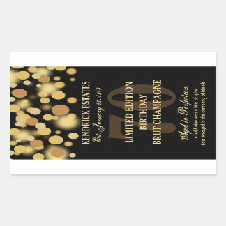Sticker Rectangulaire Black Gold Champagne Bubbles Birthday Label 750ml
