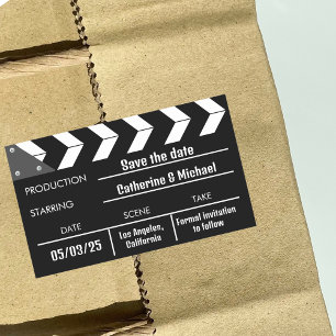 Sticker Rectangulaire Black Movie Clapboard Mariage Enregistrer La Date