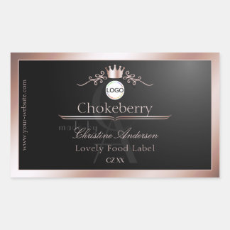 Sticker Rectangulaire Black Product Label Rose Gold Frame Logo Monogram