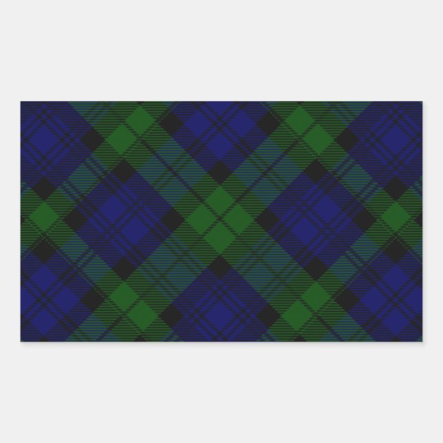 Sticker Rectangulaire Black Watch Tartan bleu vert Plaid (Devant)
