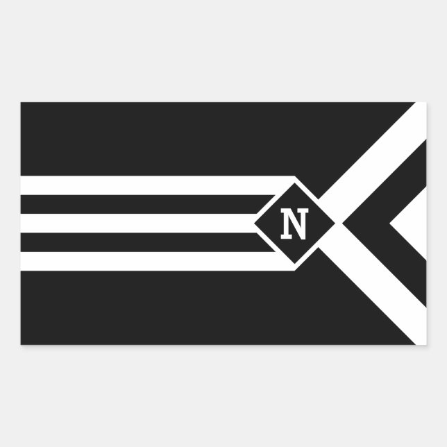 Sticker Rectangulaire Blancs et Chevrons sur Noir avec Monogramme (Devant)
