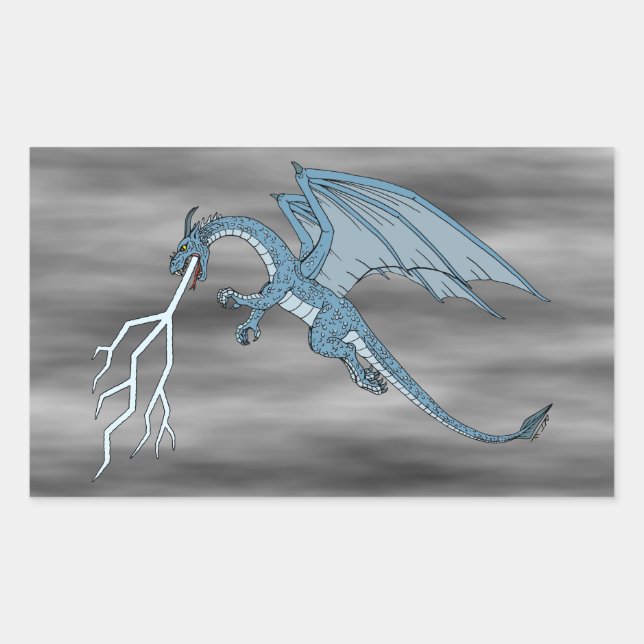 Sticker Rectangulaire Bleu Dragon cracher la foudre (Devant)