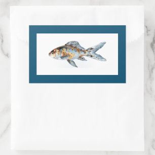 Sticker Rectangulaire Bleu et orange Shubunkin Goldfish Fine Art