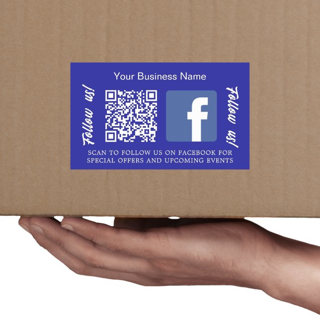 Sticker Rectangulaire Bleu foncé nom commercial qr code Facebook (Créateur téléchargé)