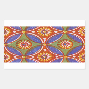 Sticker Rectangulaire Bleu rouge Rustique coloré Cercle Egypte Motif d'a
