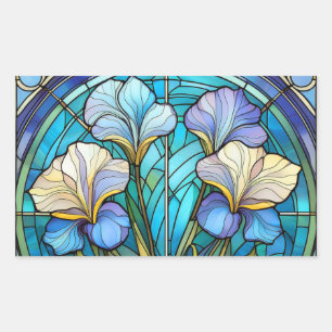 Sticker Rectangulaire Bleu Turquoise Floral Art Nouveau Vitrail