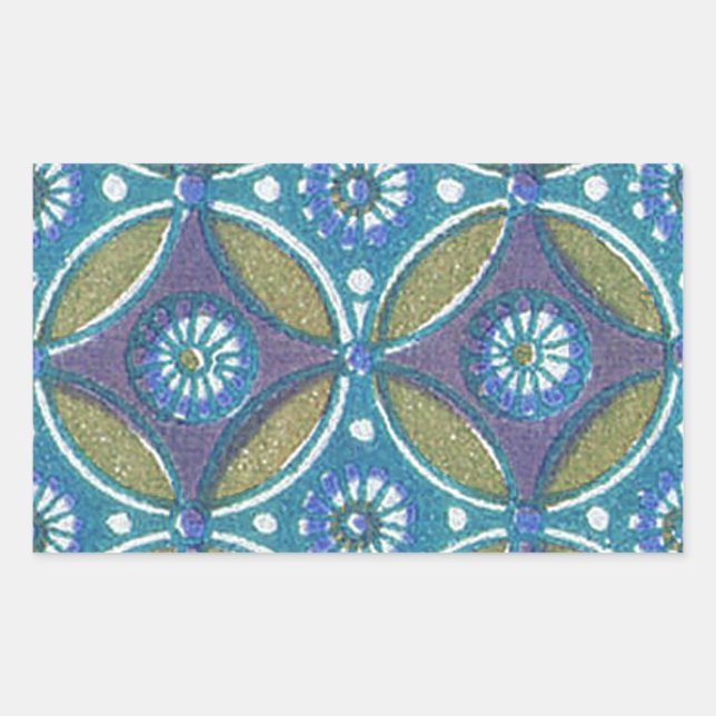 Sticker Rectangulaire Bleu vert Rustique Boho Motif circulaire géométriq (Devant)