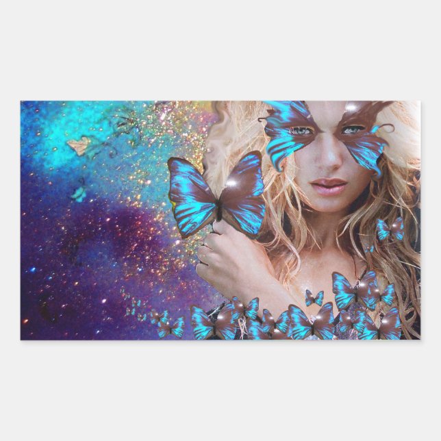 STICKER RECTANGULAIRE BLEUE BUTERRFY BEAUTY MAKEUP ARTISTE (Devant)