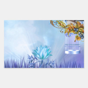 Sticker Rectangulaire Bleus Bleus Bleu Oiseaux d'étang