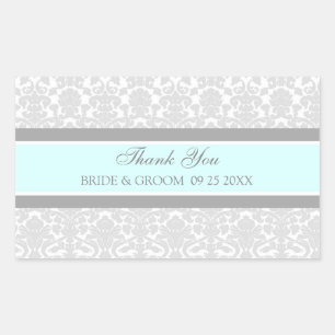 Sticker Rectangulaire Blue Grey Damask Merci Wedding Favor Tags