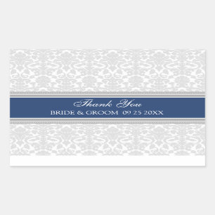 Sticker Rectangulaire Blue Grey Damask Merci Wedding Favor Tags