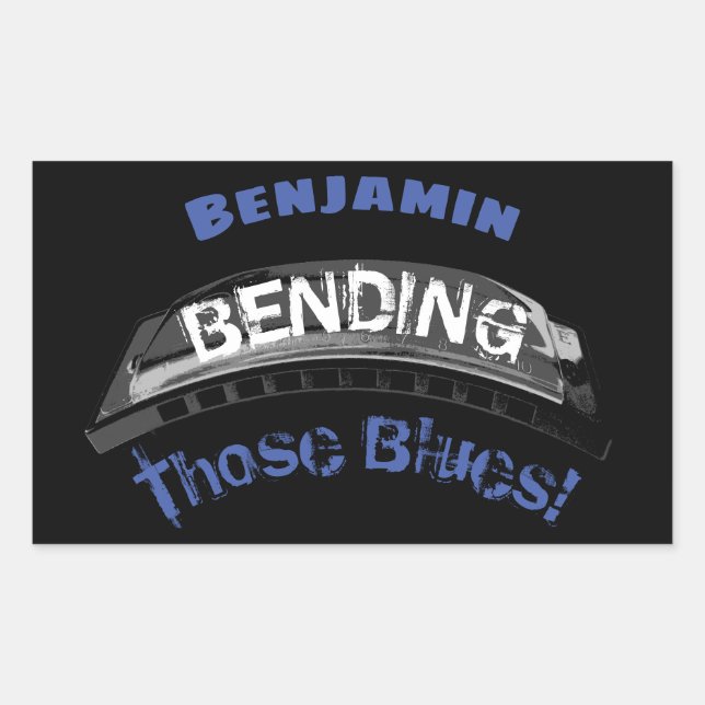 Sticker Rectangulaire Blues harmonica joueur flexion musicien humour (Devant)